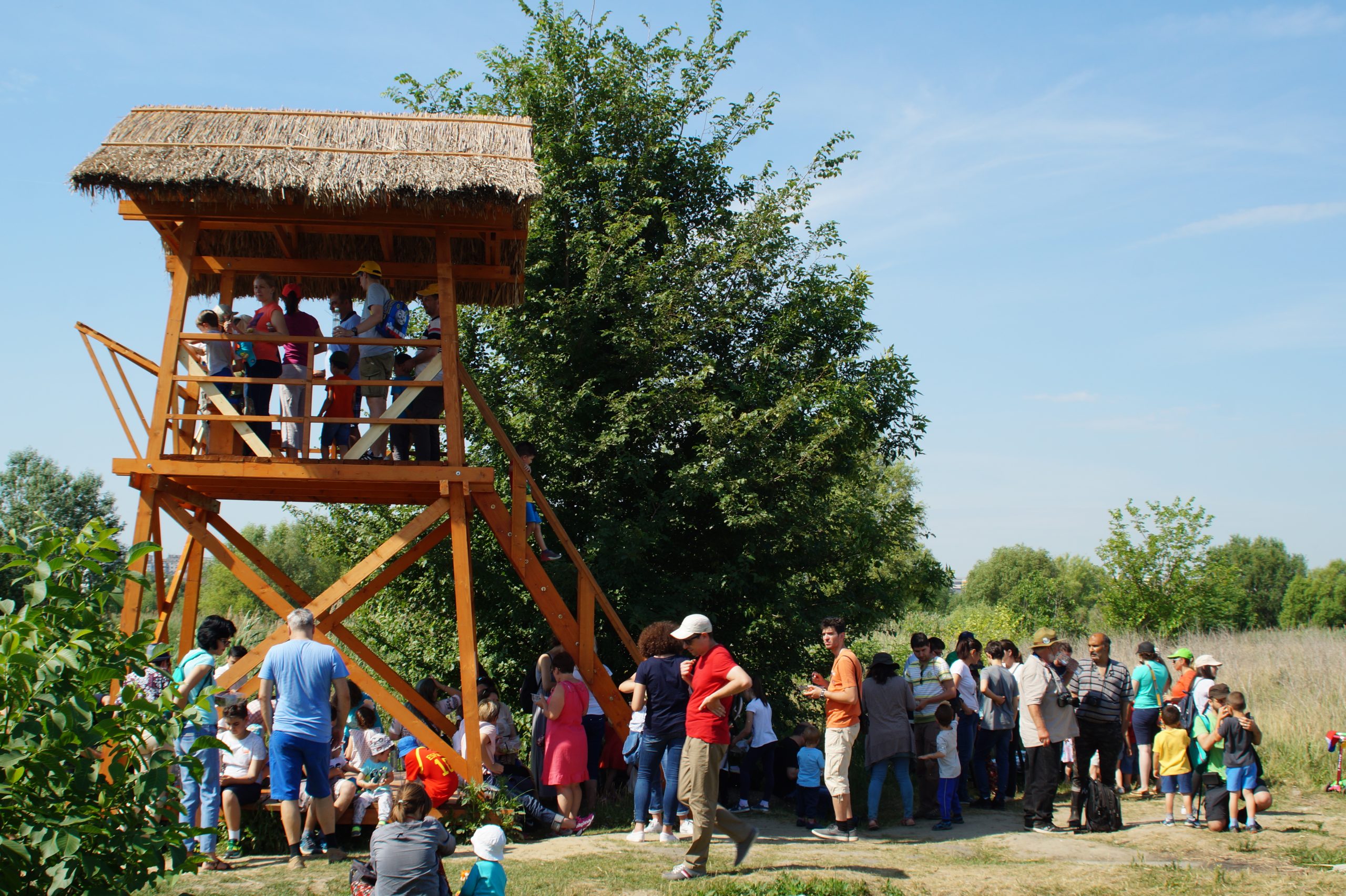 adulti si copii in observatorul de pasari